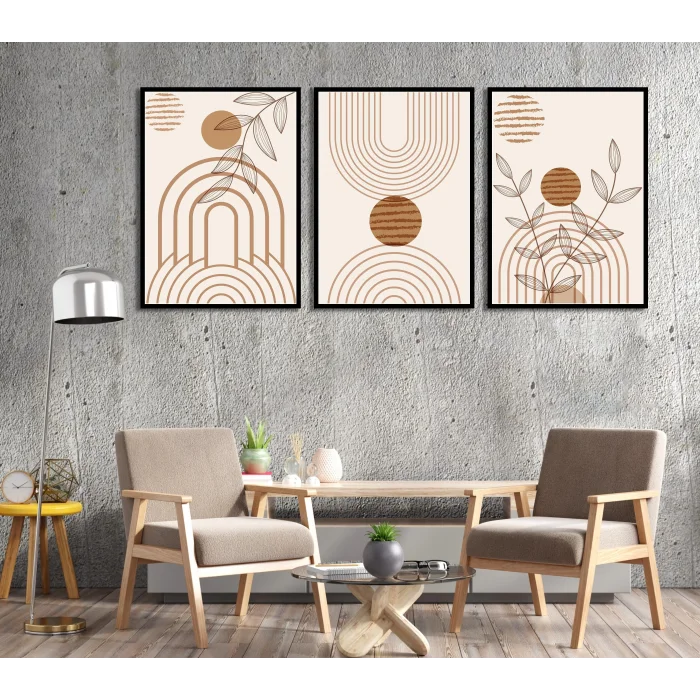 Bestablo 3 Parça Çerçeveli Brown Boho Ahşap Tablo Seti Bestablo