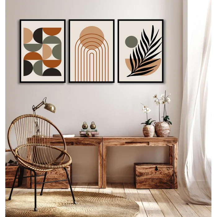 Bestablo 3 Parça Çerçeveli Dekoratif Boho Ahşap Tablo Seti, Ev Dekoru Bestablo