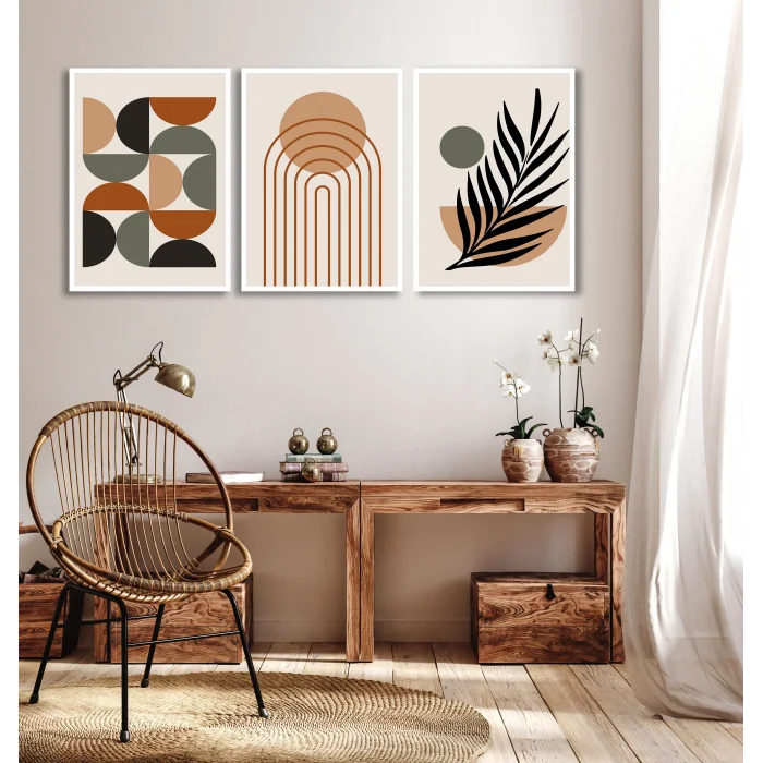 Bestablo 3 Parça Çerçeveli Dekoratif Boho Ahşap Tablo Seti, Ev Dekoru Bestablo