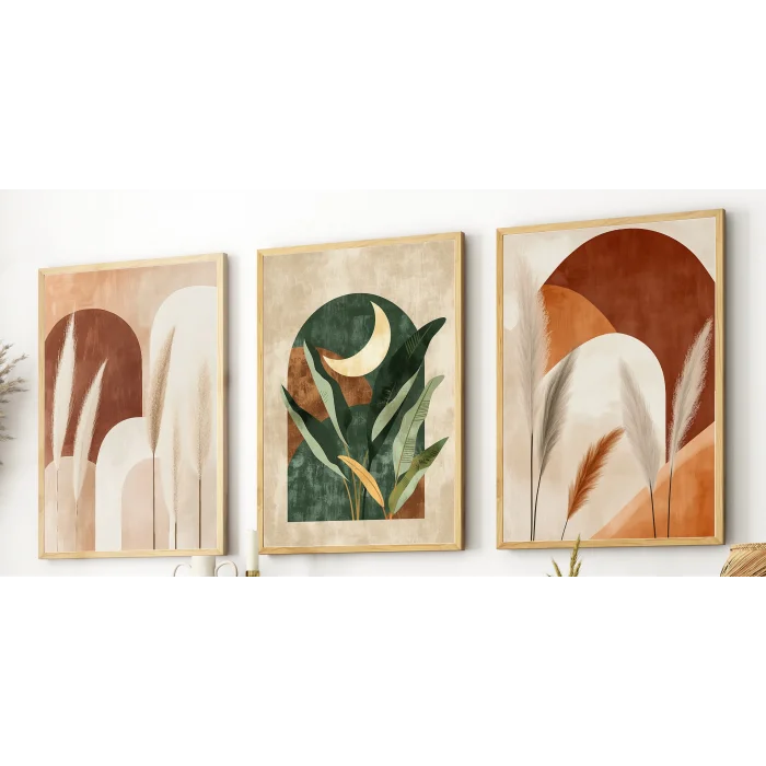 Bestablo 3 Parça Çerçeveli Dekoratif Boho Ahşap Tablo Seti, Ev Dekoru Bestablo