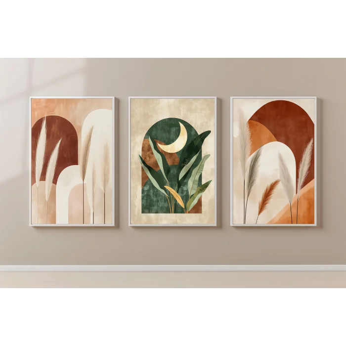 Bestablo 3 Parça Çerçeveli Dekoratif Boho Ahşap Tablo Seti, Ev Dekoru Bestablo