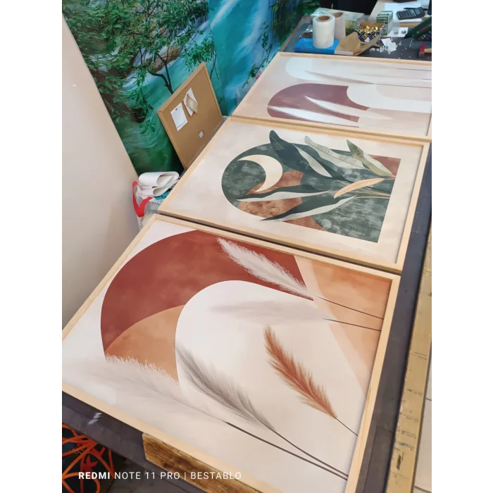 Bestablo 3 Parça Çerçeveli Dekoratif Boho Ahşap Tablo Seti, Ev Dekoru Bestablo