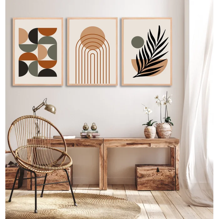 Bestablo 3 Parça Çerçeveli Dekoratif Boho Ahşap Tablo Seti, Ev Dekoru Bestablo