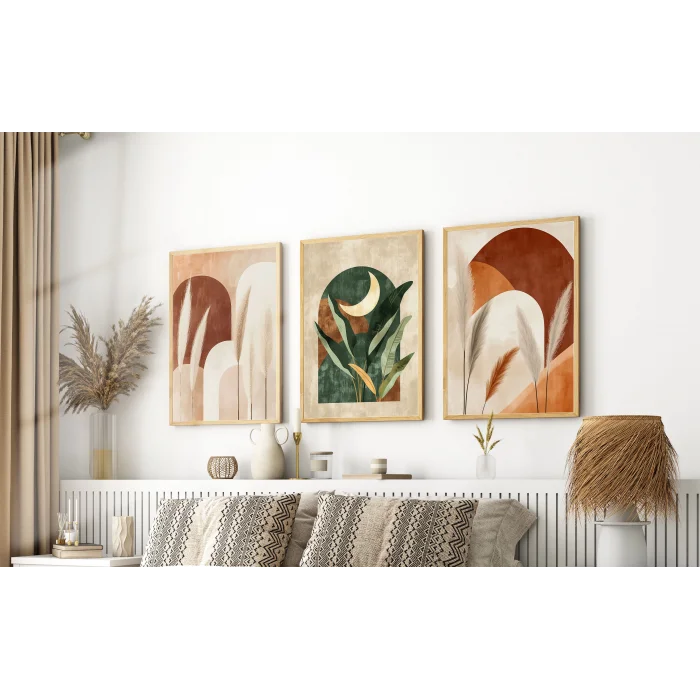 Bestablo 3 Parça Çerçeveli Dekoratif Boho Ahşap Tablo Seti, Ev Dekoru Bestablo