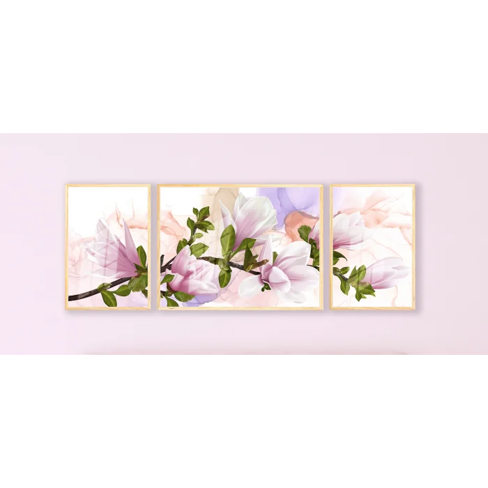 Bestablo 3 Parça Çerçeveli Dekoratif Çiçekler Ahşap Tablo Seti Bestablo
