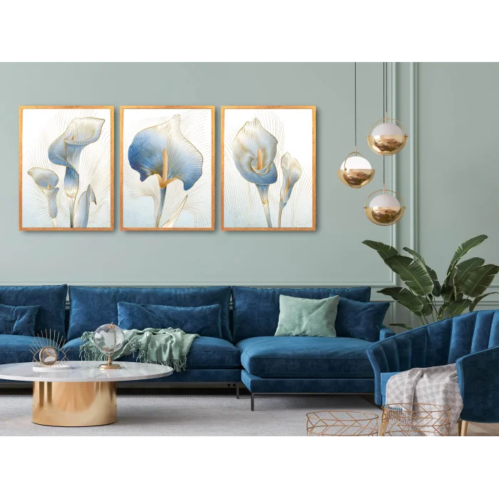 Bestablo 3 Parça Çerçeveli Dekoratif Çiçekler Ahşap Tablo Seti Bestablo