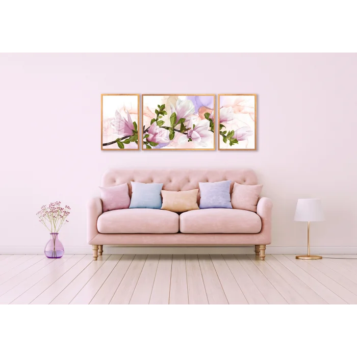 Bestablo 3 Parça Çerçeveli Dekoratif Çiçekler Ahşap Tablo Seti Bestablo