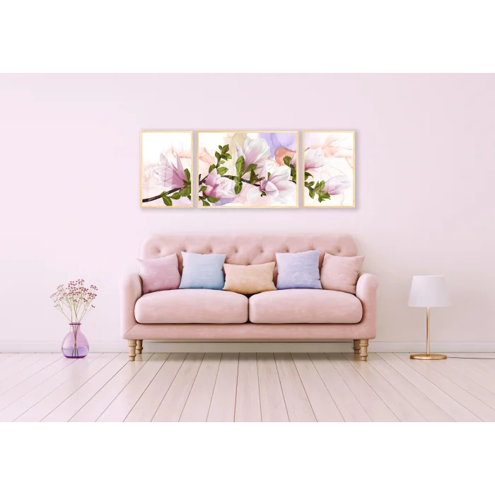 Bestablo 3 Parça Çerçeveli Dekoratif Çiçekler Ahşap Tablo Seti Bestablo