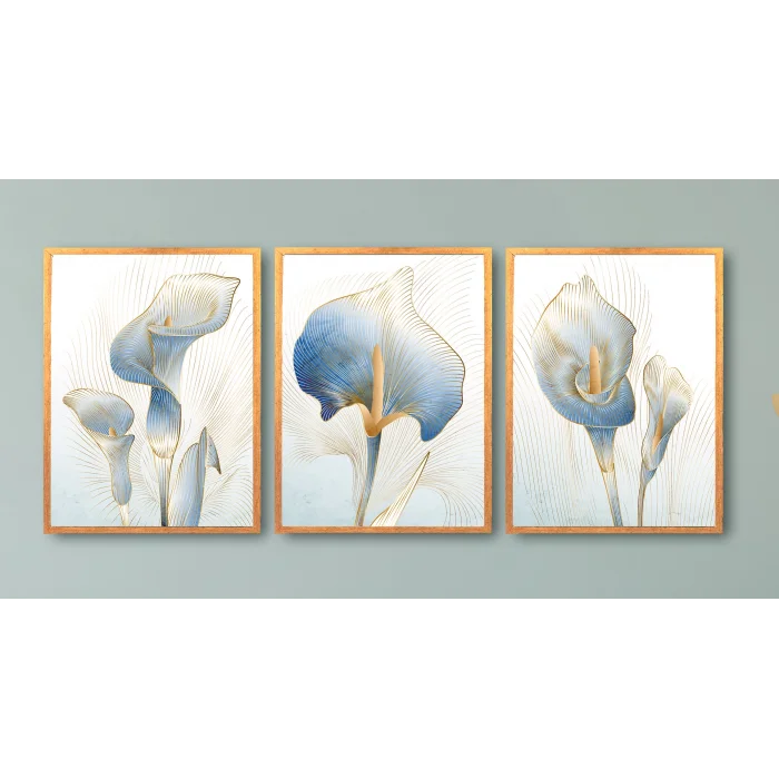 Bestablo 3 Parça Çerçeveli Dekoratif Çiçekler Ahşap Tablo Seti Bestablo