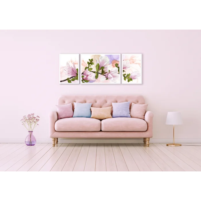 Bestablo 3 Parça Çerçeveli Dekoratif Çiçekler Ahşap Tablo Seti Bestablo