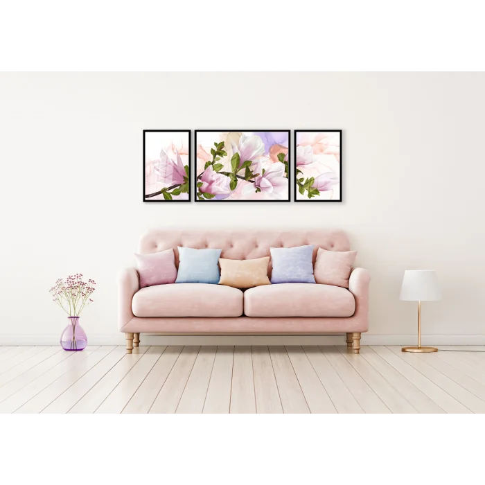 Bestablo 3 Parça Çerçeveli Dekoratif Çiçekler Ahşap Tablo Seti Bestablo