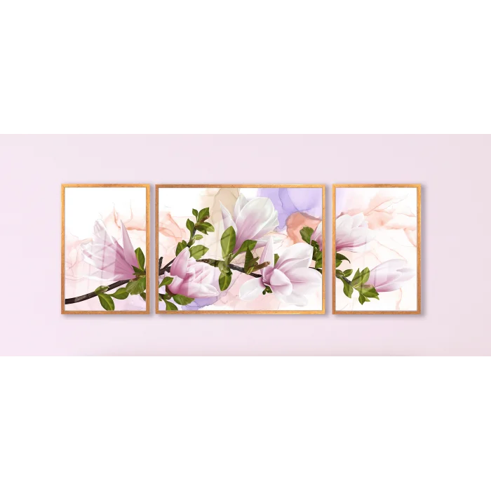 Bestablo 3 Parça Çerçeveli Dekoratif Çiçekler Ahşap Tablo Seti Bestablo