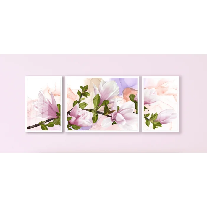 Bestablo 3 Parça Çerçeveli Dekoratif Çiçekler Ahşap Tablo Seti Bestablo