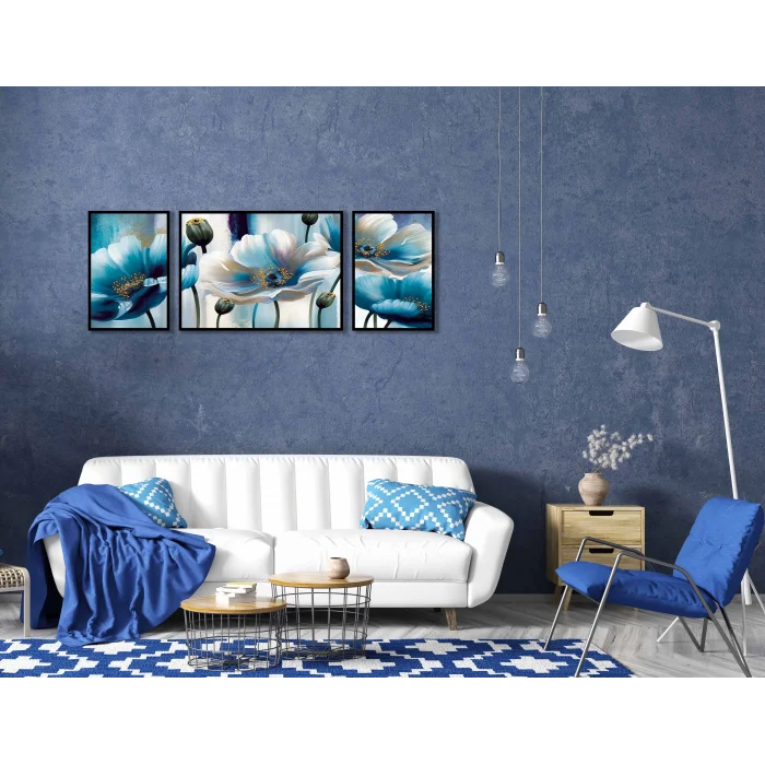 Bestablo 3 Parça Çerçeveli Dekoratif Çiçekler Ahşap Tablo Seti, Ev Dekoru Bestablo