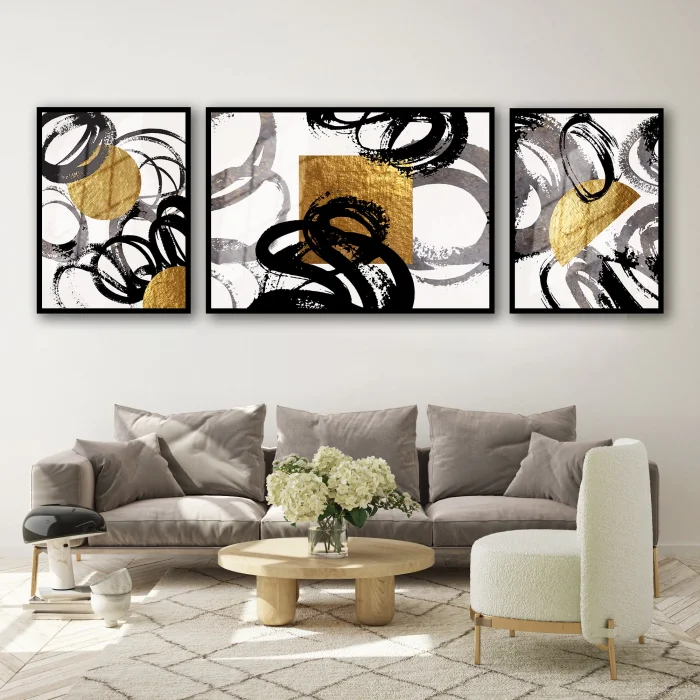Bestablo 3 Parça Çerçeveli Dekoratif Soyut Ahşap Tablo Seti Bestablo