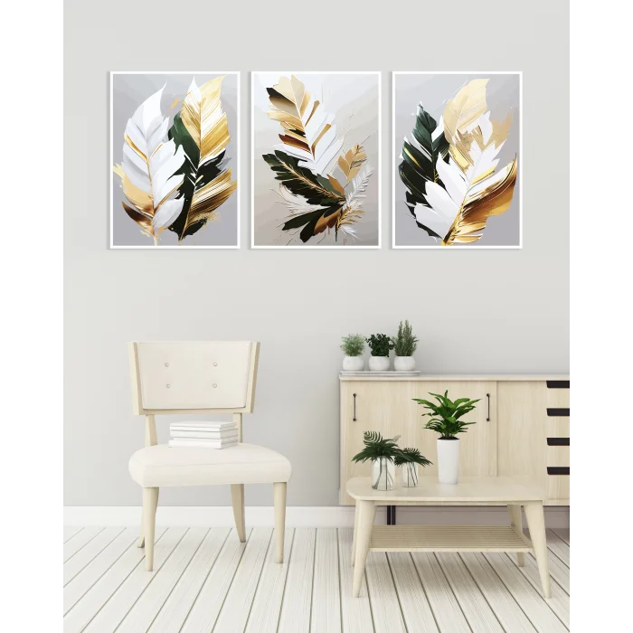 Bestablo 3 Parça Çerçeveli Dekoratif Soyut Çiçekler Ahşap Tablo Seti, Ev Dekoru Bestablo