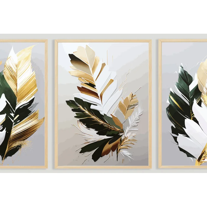 Bestablo 3 Parça Çerçeveli Dekoratif Soyut Çiçekler Ahşap Tablo Seti, Ev Dekoru Bestablo