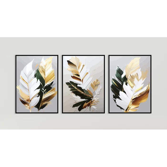 Bestablo 3 Parça Çerçeveli Dekoratif Soyut Çiçekler Ahşap Tablo Seti, Ev Dekoru Bestablo