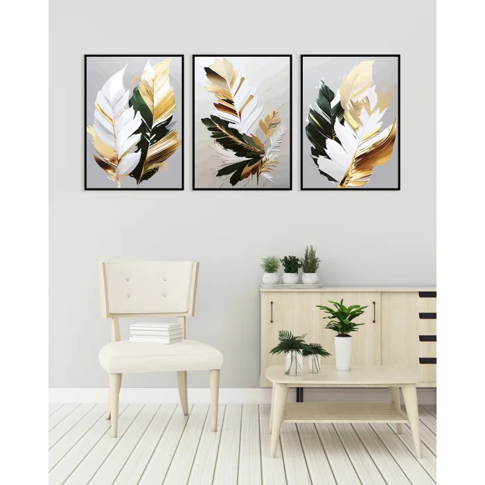 Bestablo 3 Parça Çerçeveli Dekoratif Soyut Çiçekler Ahşap Tablo Seti, Ev Dekoru Bestablo