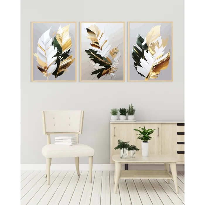 Bestablo 3 Parça Çerçeveli Dekoratif Soyut Çiçekler Ahşap Tablo Seti, Ev Dekoru Bestablo