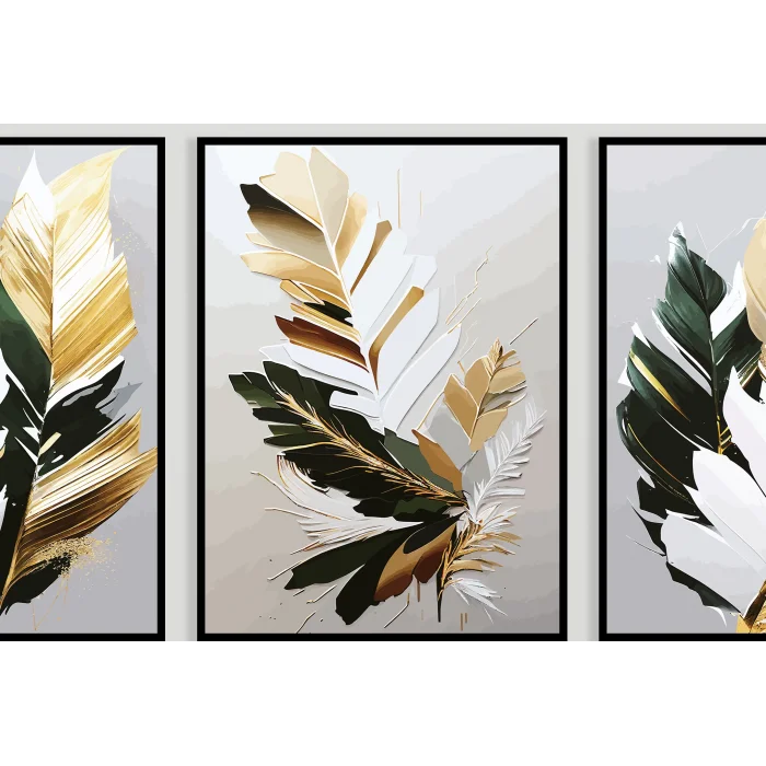 Bestablo 3 Parça Çerçeveli Dekoratif Soyut Çiçekler Ahşap Tablo Seti, Ev Dekoru Bestablo