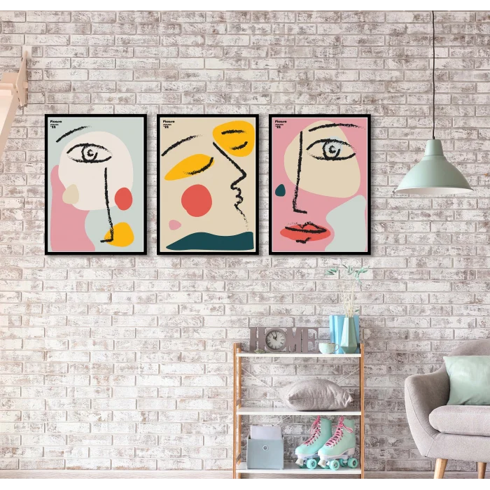 Bestablo 3 Parça Çerçeveli Renkli Gözler Ahşap Tablo Seti Bestablo