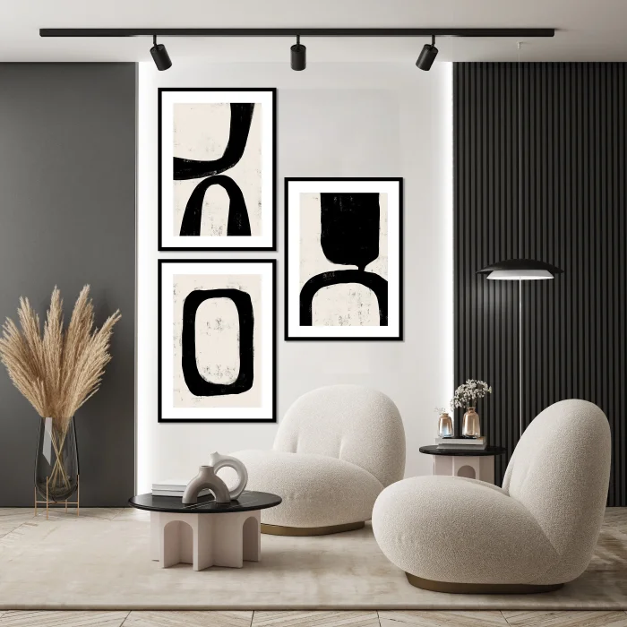 Bestablo 3 Parça Çerçeveli Soyut Ahşap Tablo Seti Bestablo