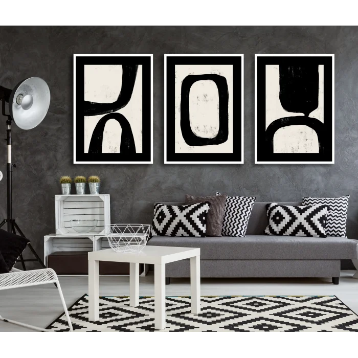 Bestablo 3 Parça Çerçeveli Soyut Ahşap Tablo Seti Bestablo