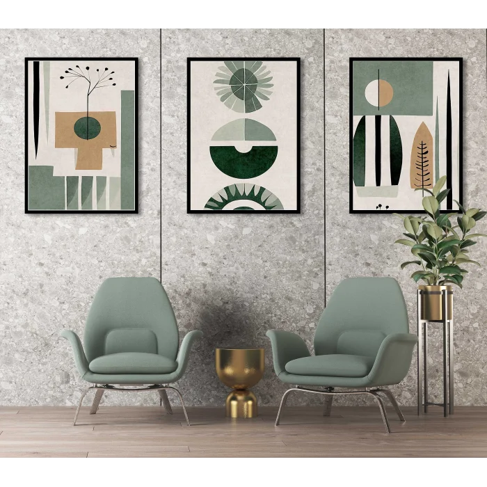 Bestablo 3 Parça Çerçeveli YEŞİL BOHEM Ahşap Tablo Seti Bestablo