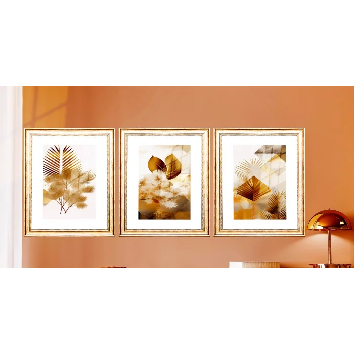 Bestablo 3 Parça Eskitme Çerçeveli Dekoratif Çiçekler Ahşap Tablo Seti Bestablo