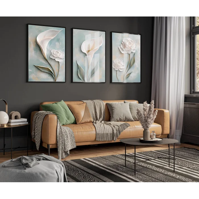 Bestablo Ahşap Tablo, 3 Parça Çerçeveli Ahşap Tablo, Soft Yeşil Duvar Tablosu, Ev Dekoru