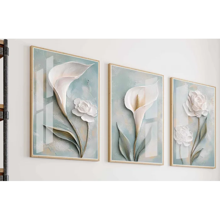 Bestablo Ahşap Tablo, 3 Parça Çerçeveli Ahşap Tablo, Soft Yeşil Duvar Tablosu, Ev Dekoru