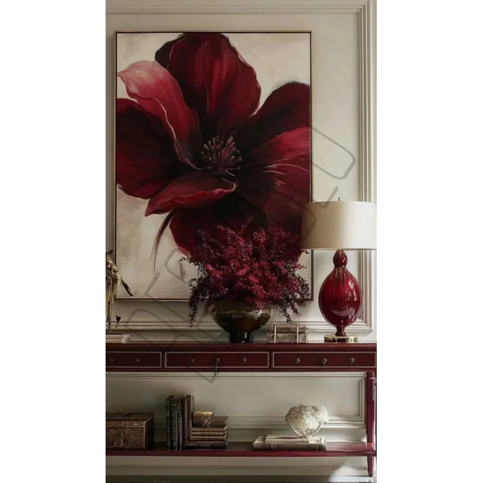 Bestablo Bordo Çiçek Desenli Kanvas Tablo | Modern Salon ve Oturma Odası Duvar Dekoru