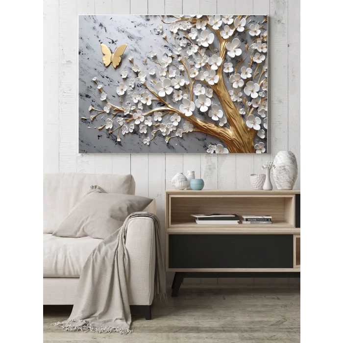 Bestablo Dekoratif Beyaz Çiçekler Kanvas Tablo Bestablo