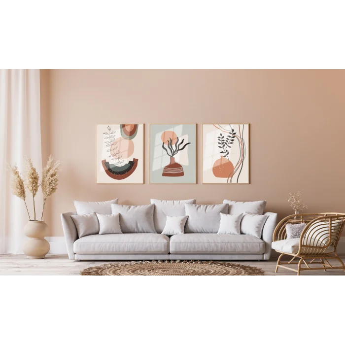 Bestablo Doğal Ahşap Çerçeveli 3 Parça Boho Tablo Seti Bestablo