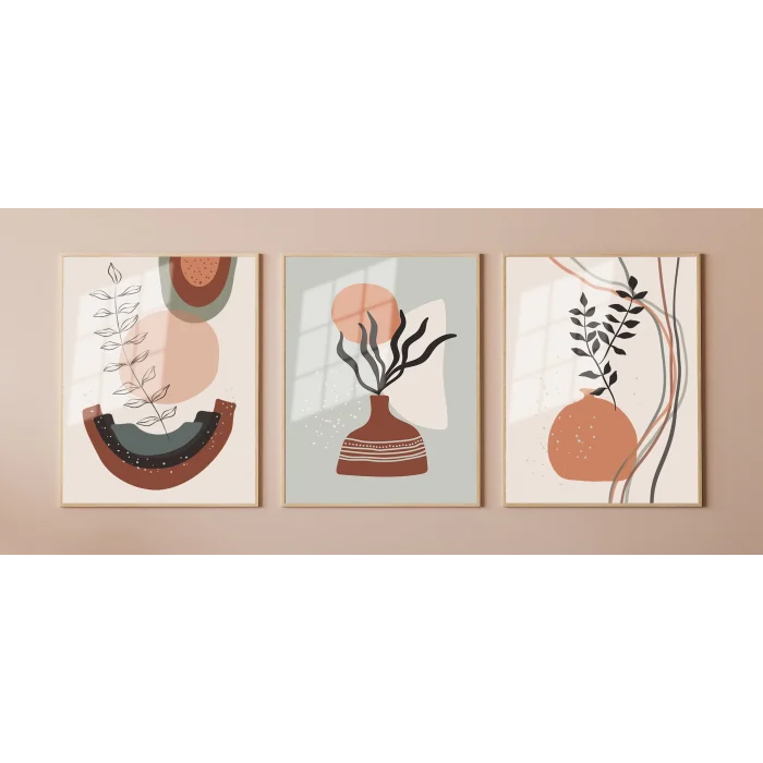 Bestablo Doğal Ahşap Çerçeveli 3 Parça Boho Tablo Seti Bestablo