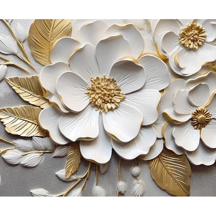 Bestablo Kabartma Görünümlü Dekoratif Çiçekler Kanvas Tablo, Ev Dekoru Bestablo