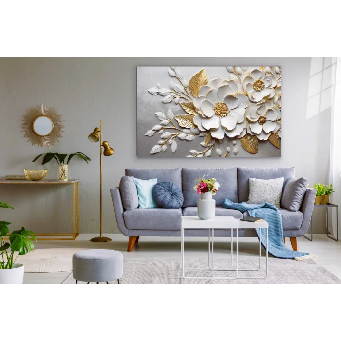 Bestablo Kabartma Görünümlü Dekoratif Çiçekler Kanvas Tablo, Ev Dekoru Bestablo