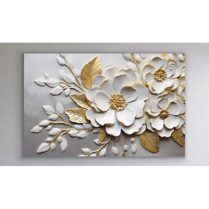 Bestablo Kabartma Görünümlü Dekoratif Çiçekler Kanvas Tablo, Ev Dekoru Bestablo