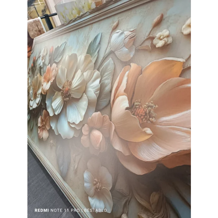 Bestablo Kabartma Görünümlü Renkli Çiçekler Kanvas Tablo, Ev Dekoru, Salon Tablosu