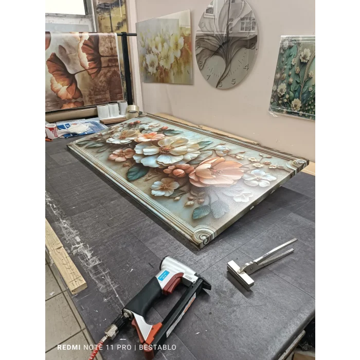 Bestablo Kabartma Görünümlü Renkli Çiçekler Kanvas Tablo, Ev Dekoru, Salon Tablosu