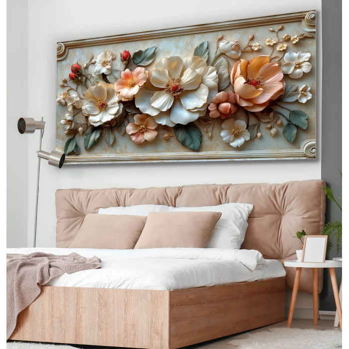 Bestablo Kabartma Görünümlü Renkli Çiçekler Kanvas Tablo, Ev Dekoru, Salon Tablosu