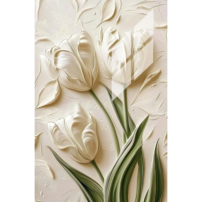 Bestablo Kabartma Görünüm Çiçek Desenli Cam Tablo | Modern Salon ve Ofis Duvar Dekoru