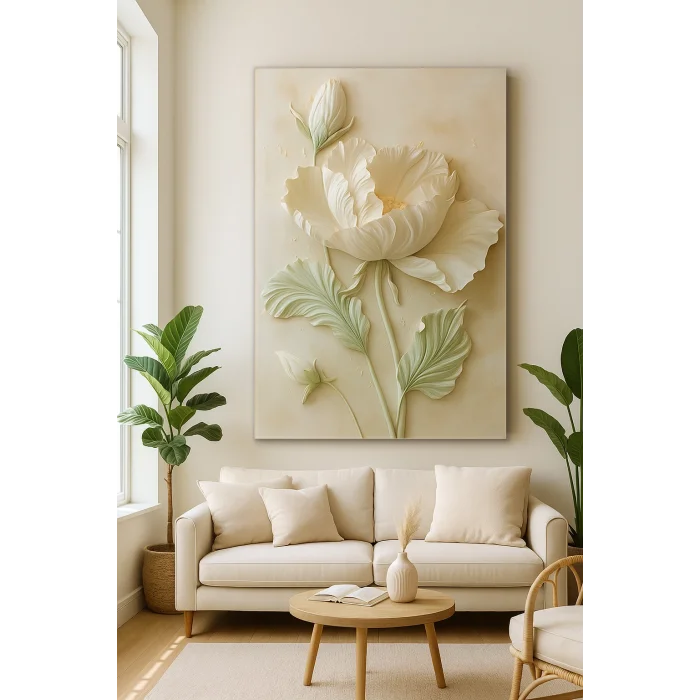 Bestablo Kabartmalı Çiçek Desenli Kanvas Tablo, Modern Salon Duvar Dekoru