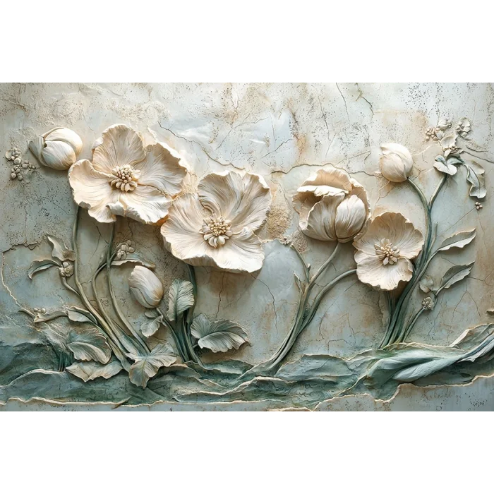 Bestablo Kabartmalı Çiçek Desenli Kanvas Tablo | Modern Salon Duvar Dekoru