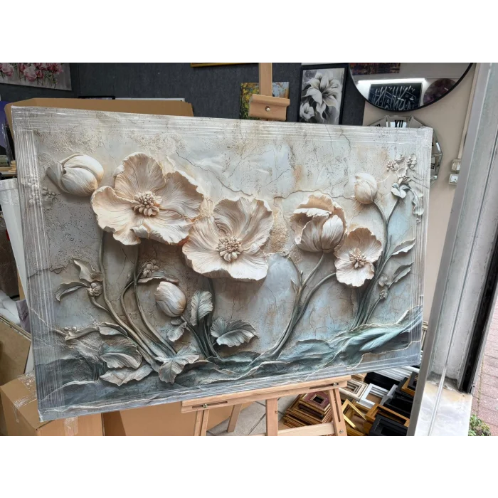 Bestablo Kabartmalı Çiçek Desenli Kanvas Tablo | Modern Salon Duvar Dekoru