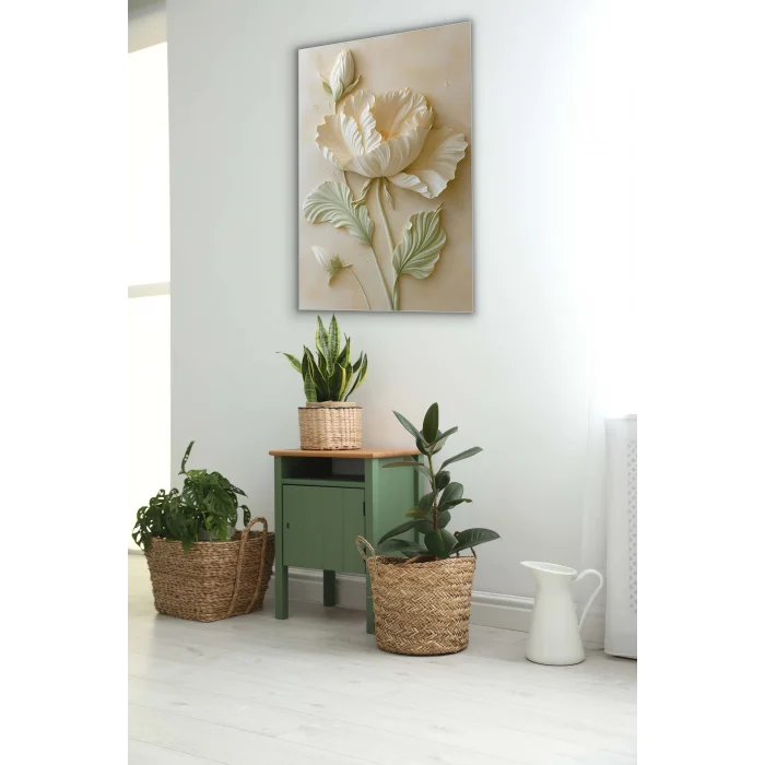 Bestablo Kabartmalı Çiçek Desenli Kanvas Tablo, Modern Salon Duvar Dekoru