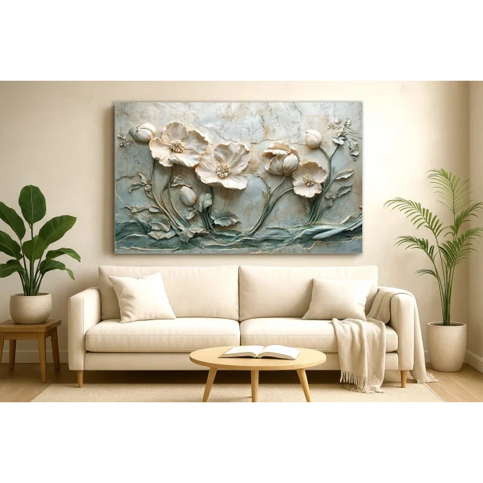 Bestablo Kabartmalı Çiçek Desenli Kanvas Tablo | Modern Salon Duvar Dekoru