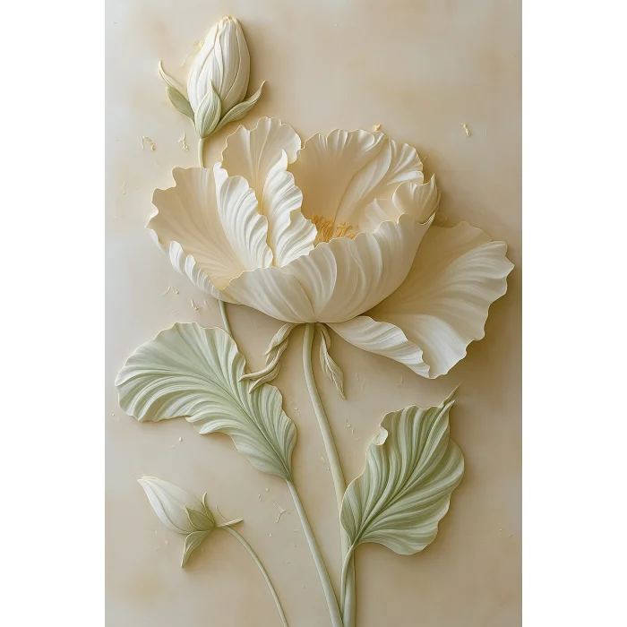 Bestablo Kabartmalı Çiçek Desenli Kanvas Tablo, Modern Salon Duvar Dekoru