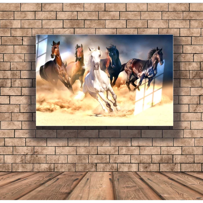 Bestablo Koşan Atlar Cam Tablo Bestablo